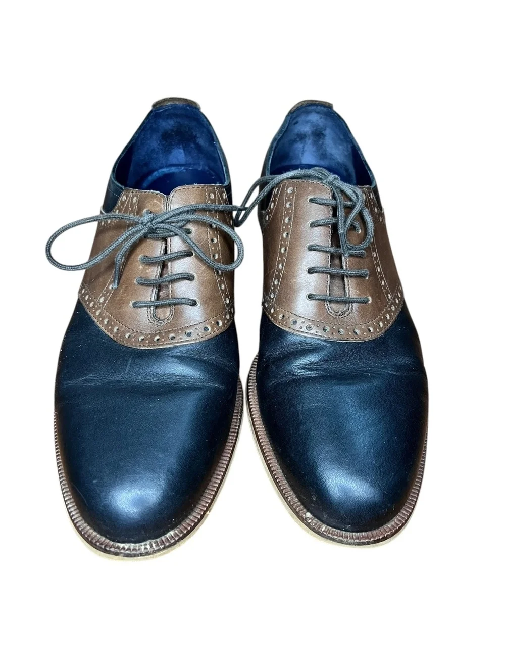 Cole Haan Mens 8.5 M Two Tone Saddle Shoes Brown Black Leather Oxford Brogue